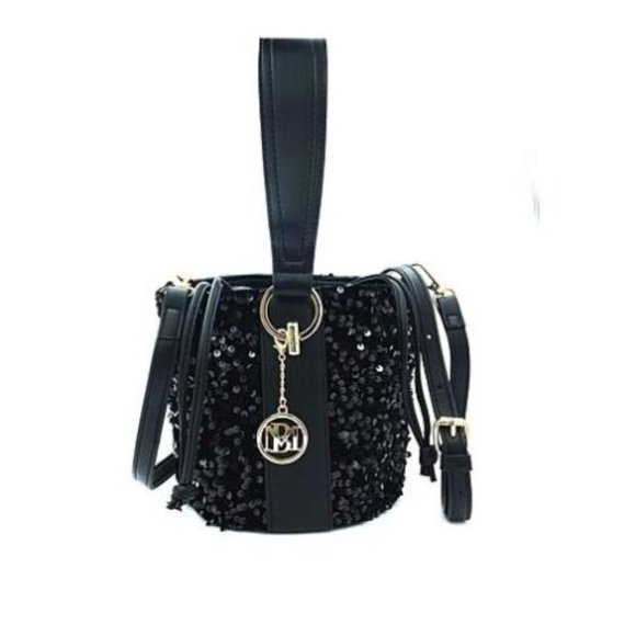 Badgley Mischka Handbags - BADGLEY MISCHKA Black Sequin Bucket Bag Crossbody Small (MINI) Size New Sealed